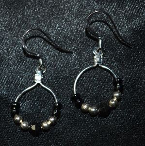 Black and Silver Beaded Earrings